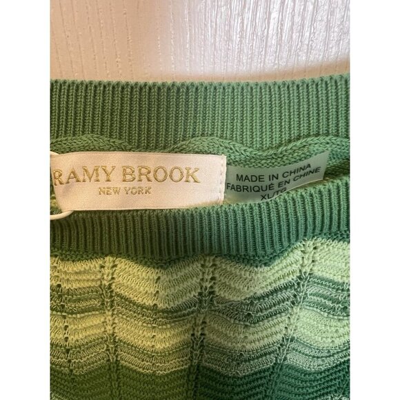 Ramy Brook Briar Cropped Sweater Size XL Green 100% Cotton Wave Knit Square Neck - Picture 6 of 9